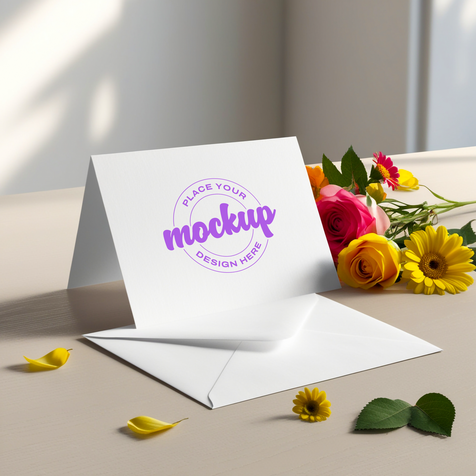 Greeting card mockup with flowers psd