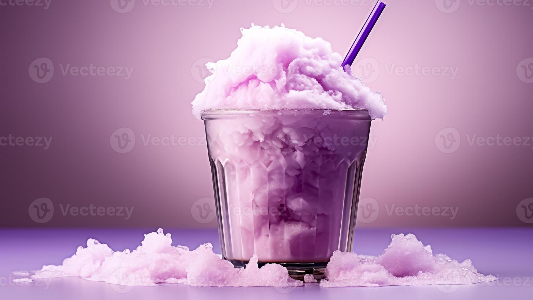 Purple granita in a glass on a purple background. Summer drinks concept. photo