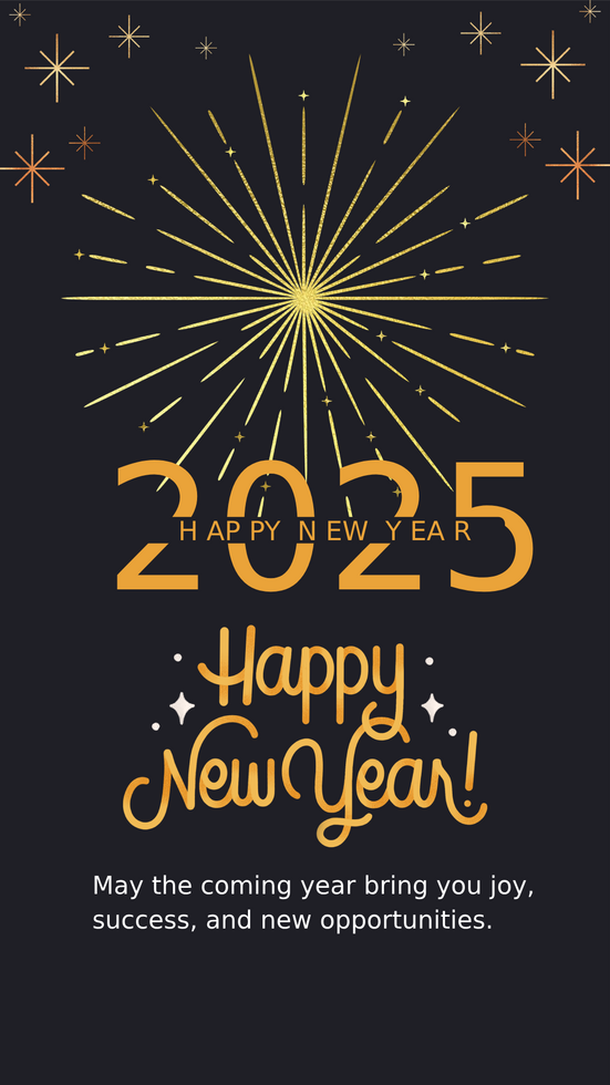 Happy New Year 2025 with fireworks on the background psd