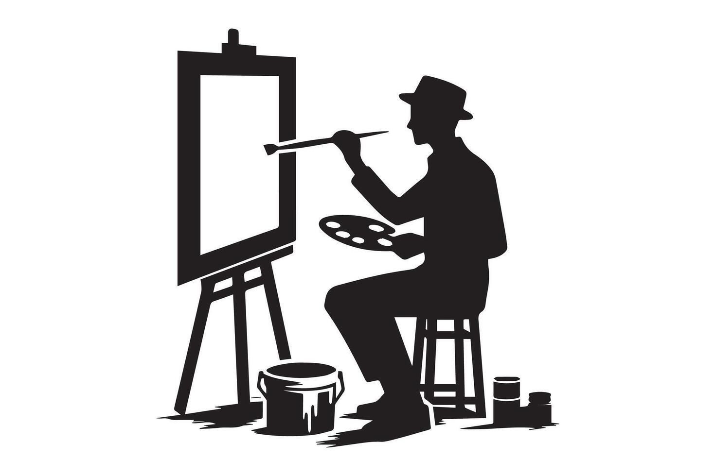 A silhouette of a man painting on a canvas vector
