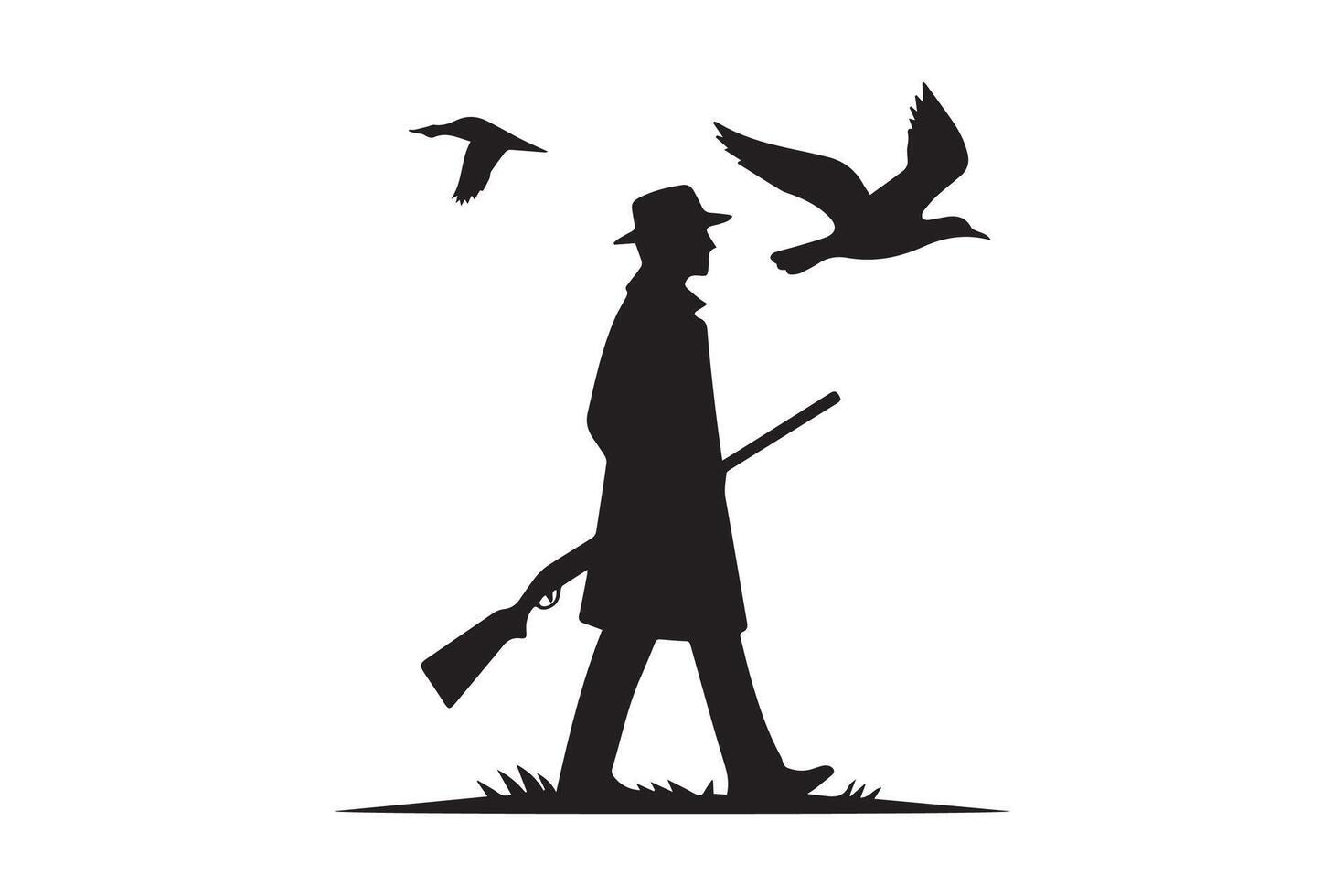 A silhouette of a man with a gun and birds vector