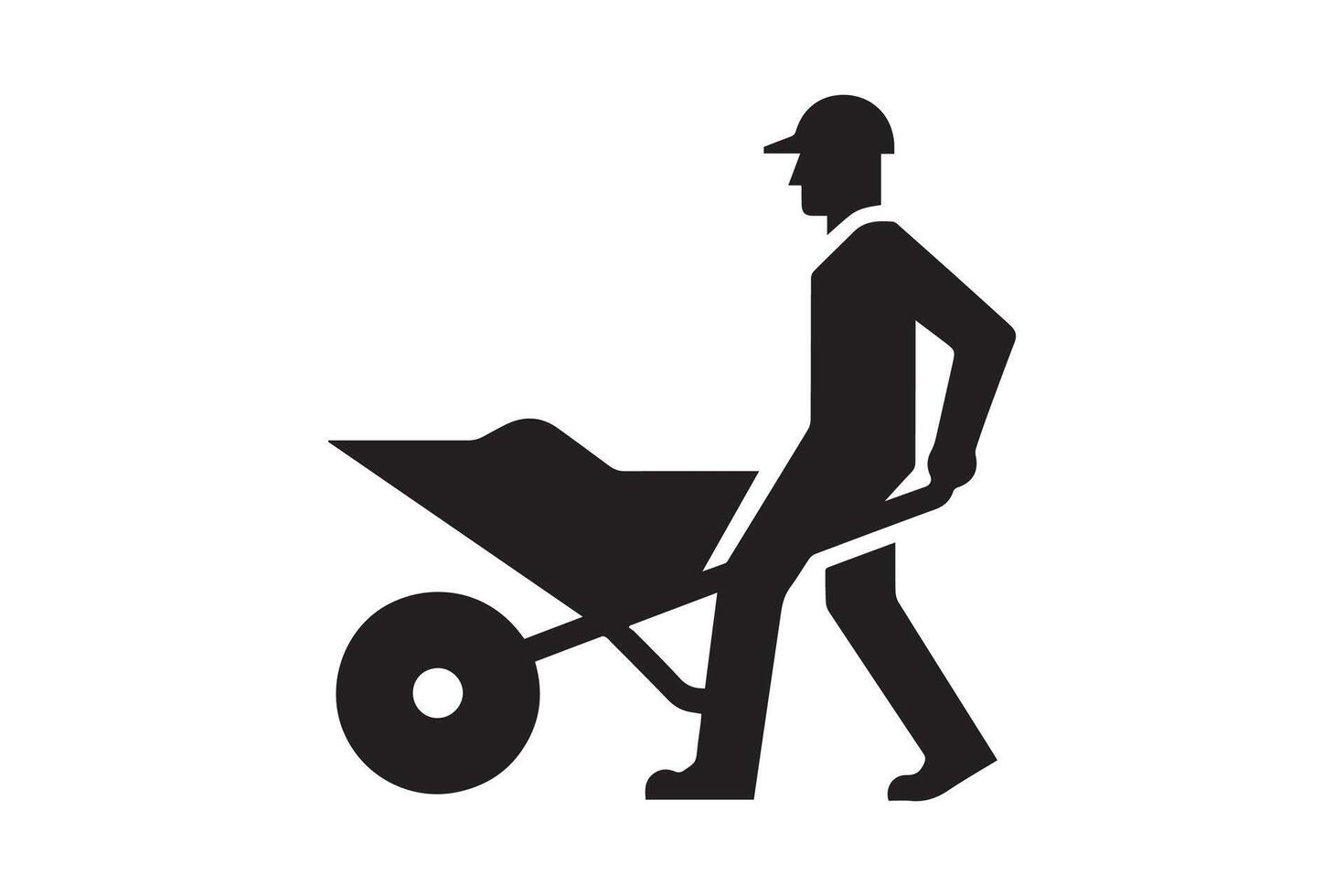 A silhouette of a man pushing a wheelbarrow vector