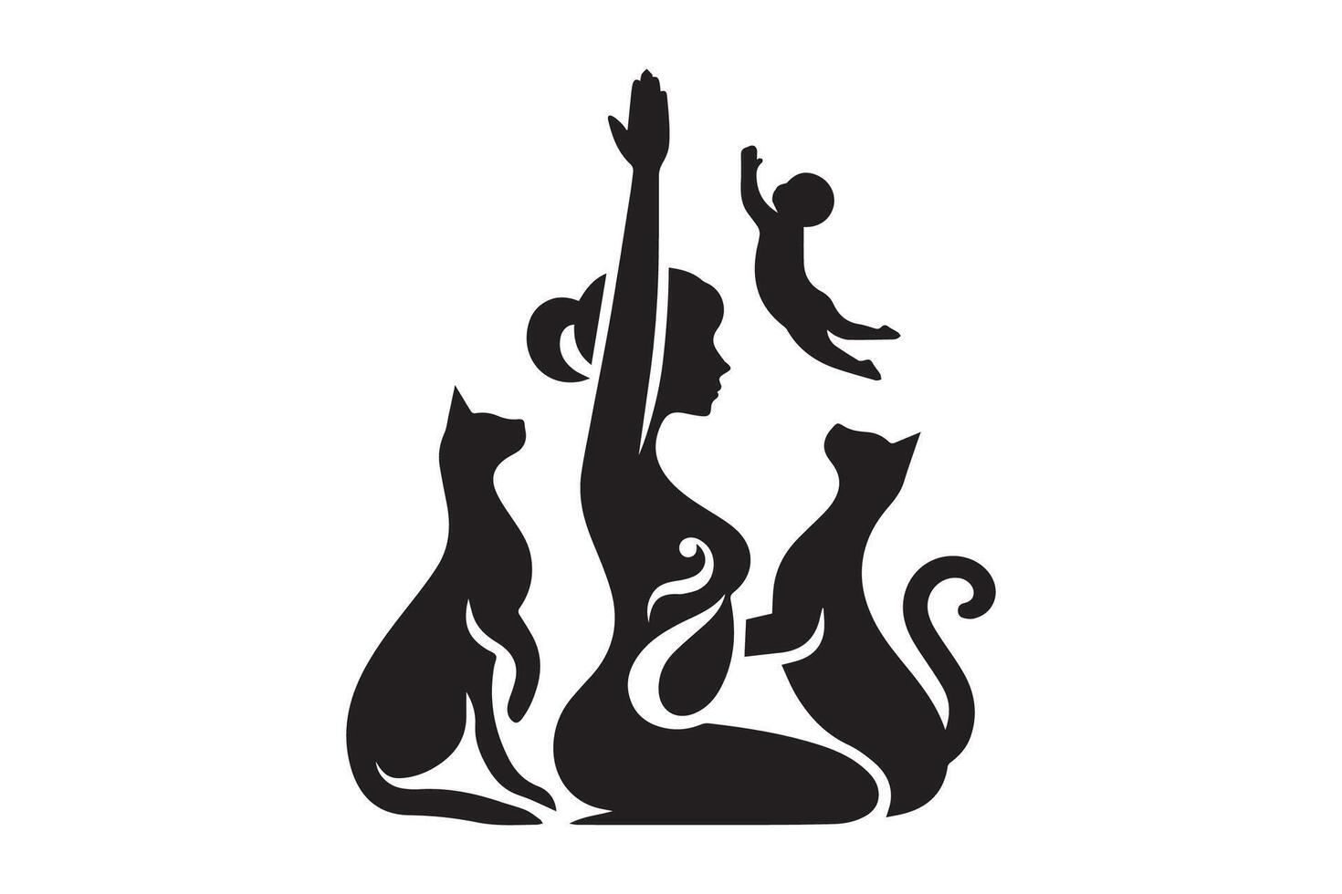 A woman and her two cats are in a yoga pose vector