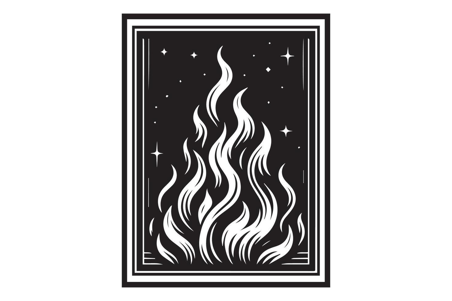 A black and white illustration of a fire with stars vector