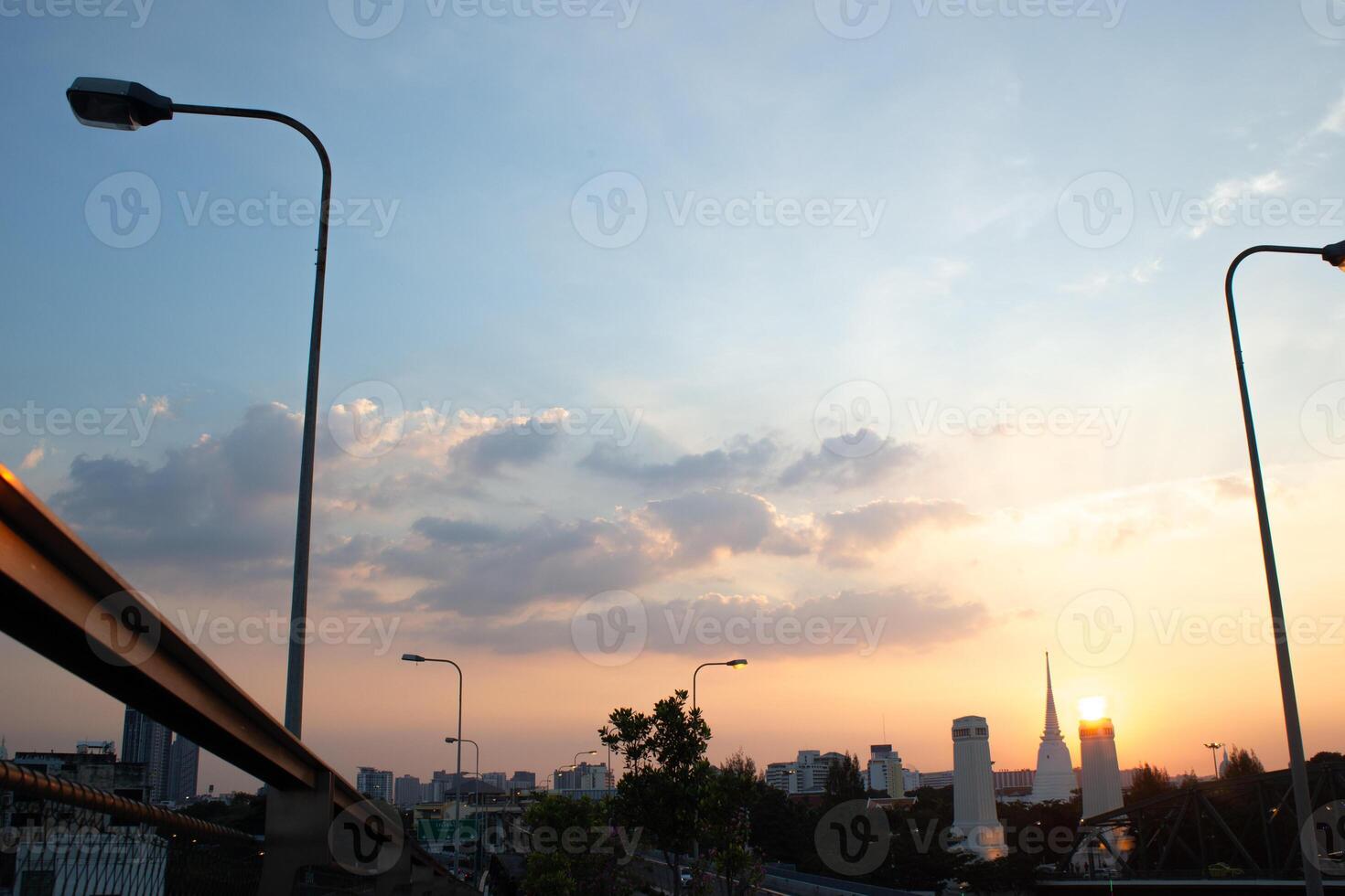 dark blue cloud with white light sun set sky background and city light midnight evening time photo