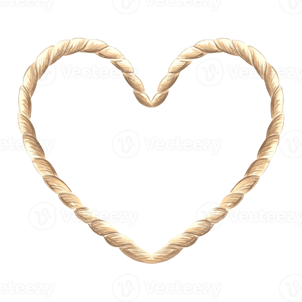 Heart shaped rope. Frame made of cord. Hand drawn watercolor illustration isolated of background. Marine garland with empty space for text. Nautical style Template for card, printing, logo, sticker. png