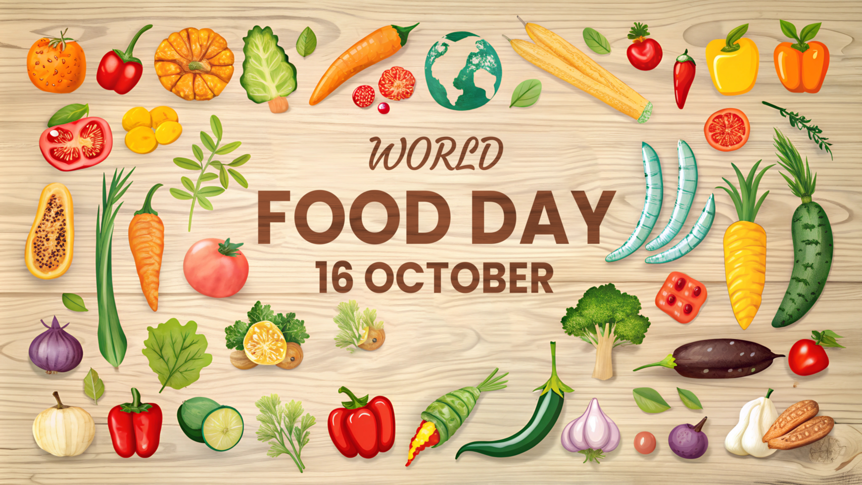 Vegetables and fruits on wooden background for world food day psd