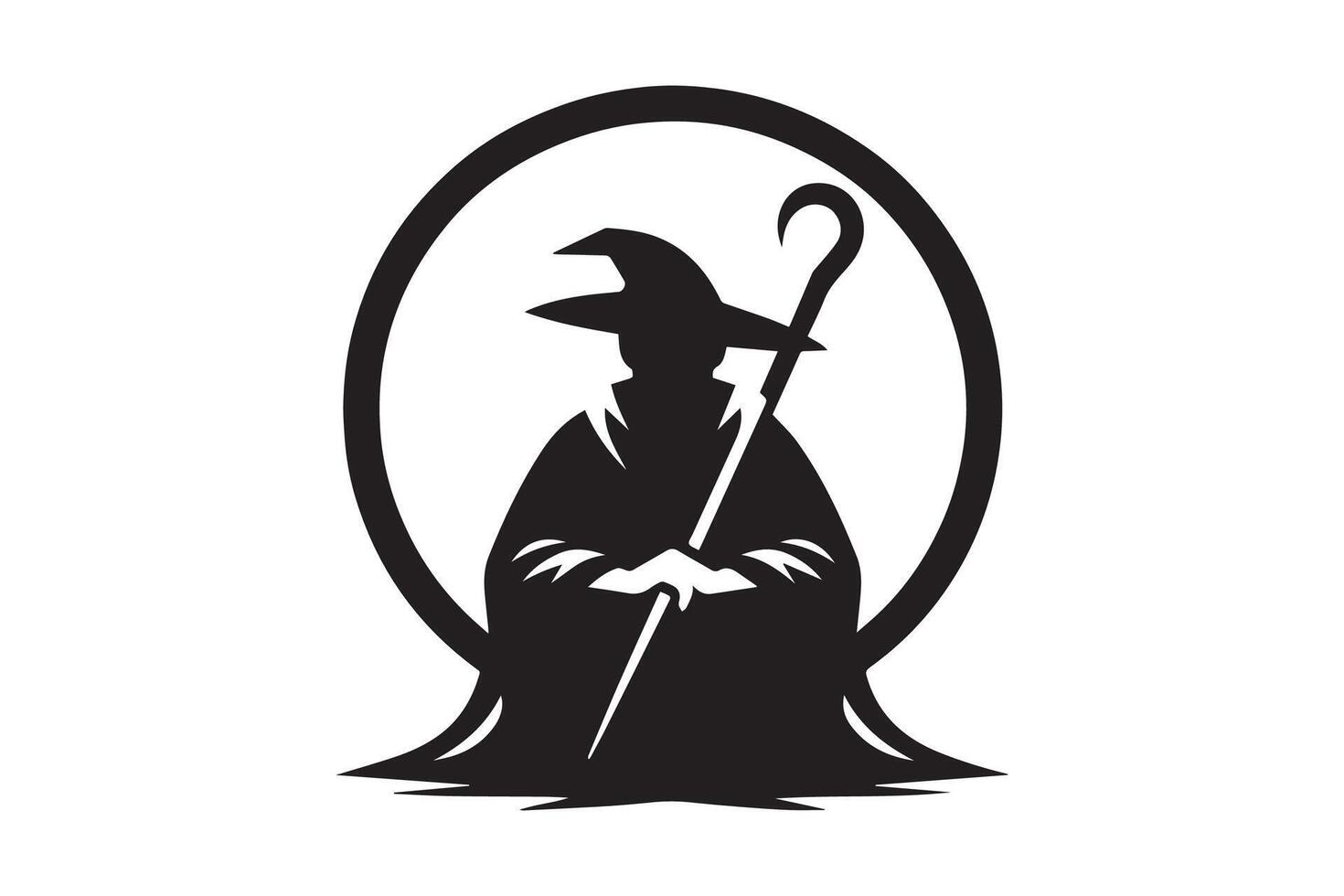 Witch with hat and staff illustration vector
