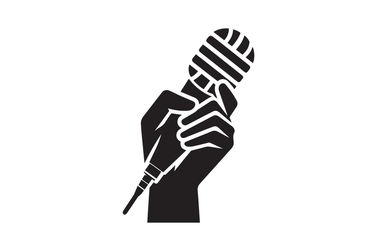 A hand holding a microphone icon on a white background vector