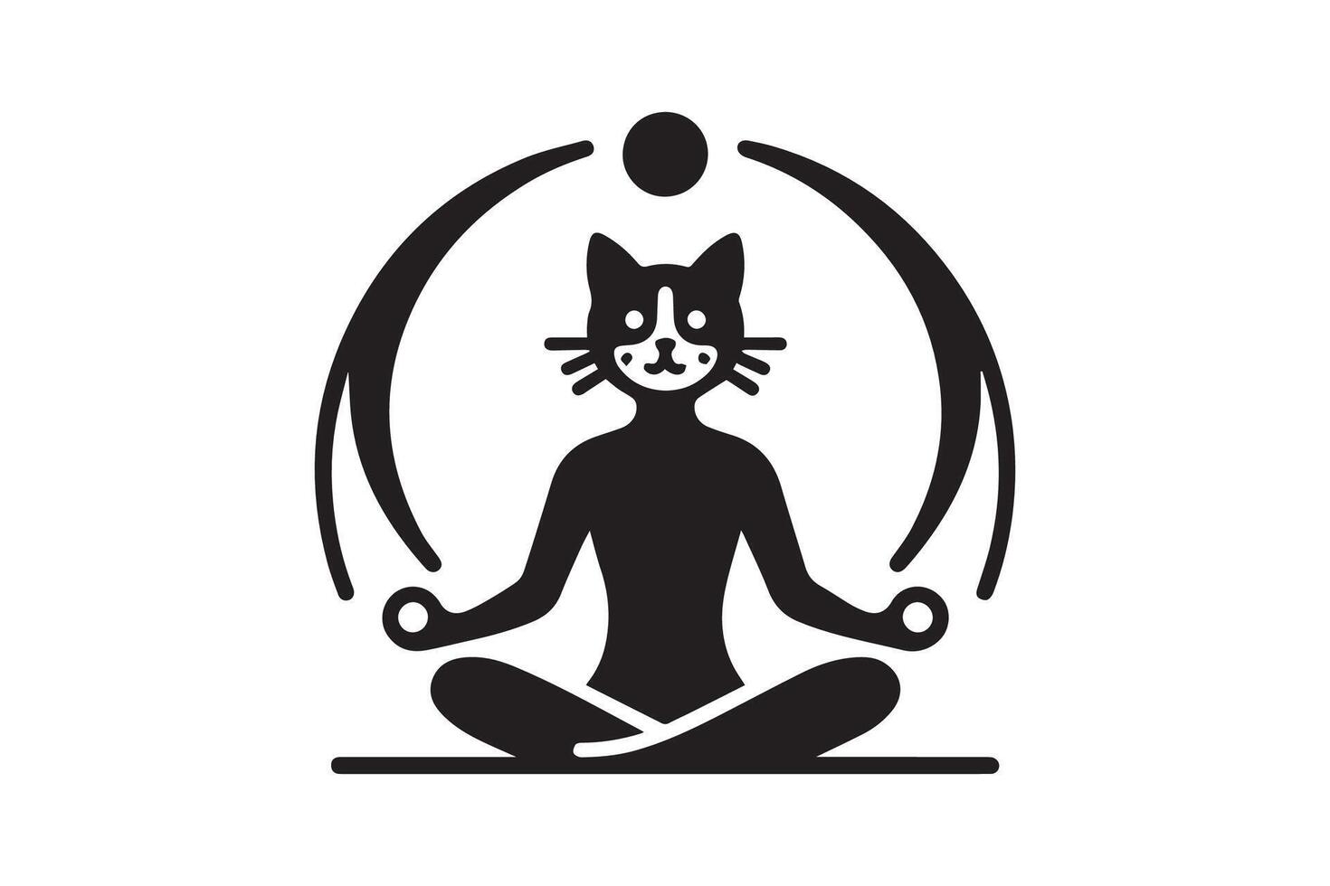A black and white logo of a cat sitting in a yoga pose vector