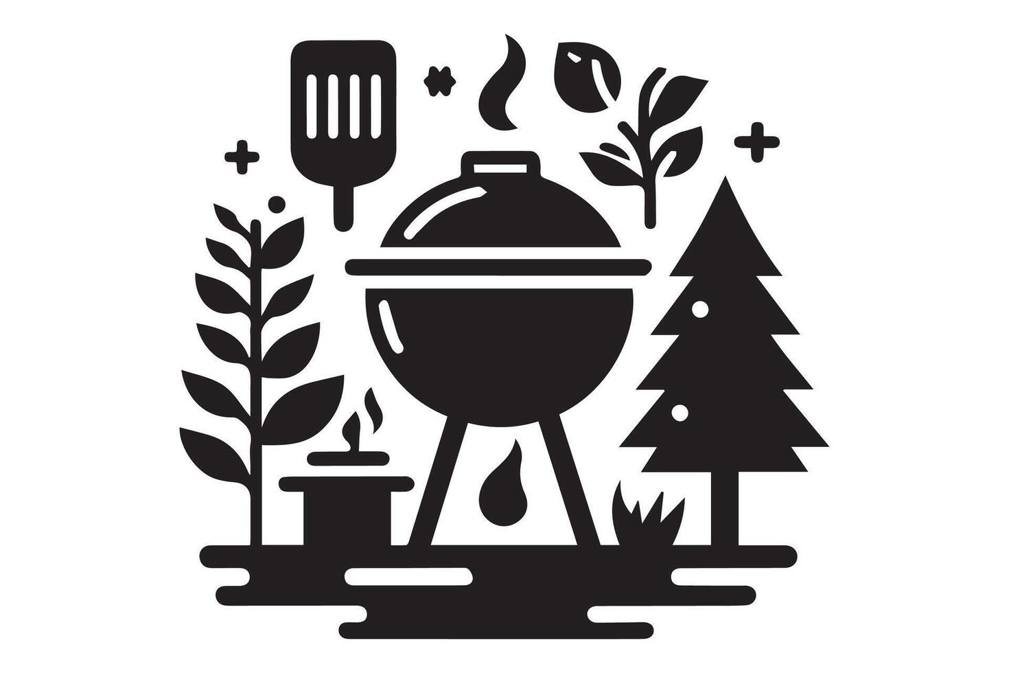 Bbq grill and campfire illustration vector