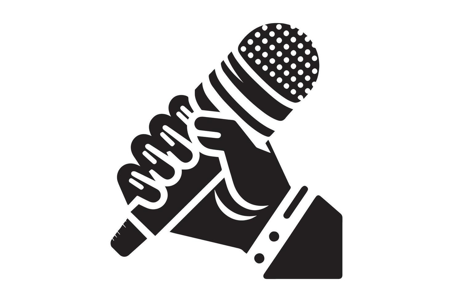 A black and white illustration of a microphone vector