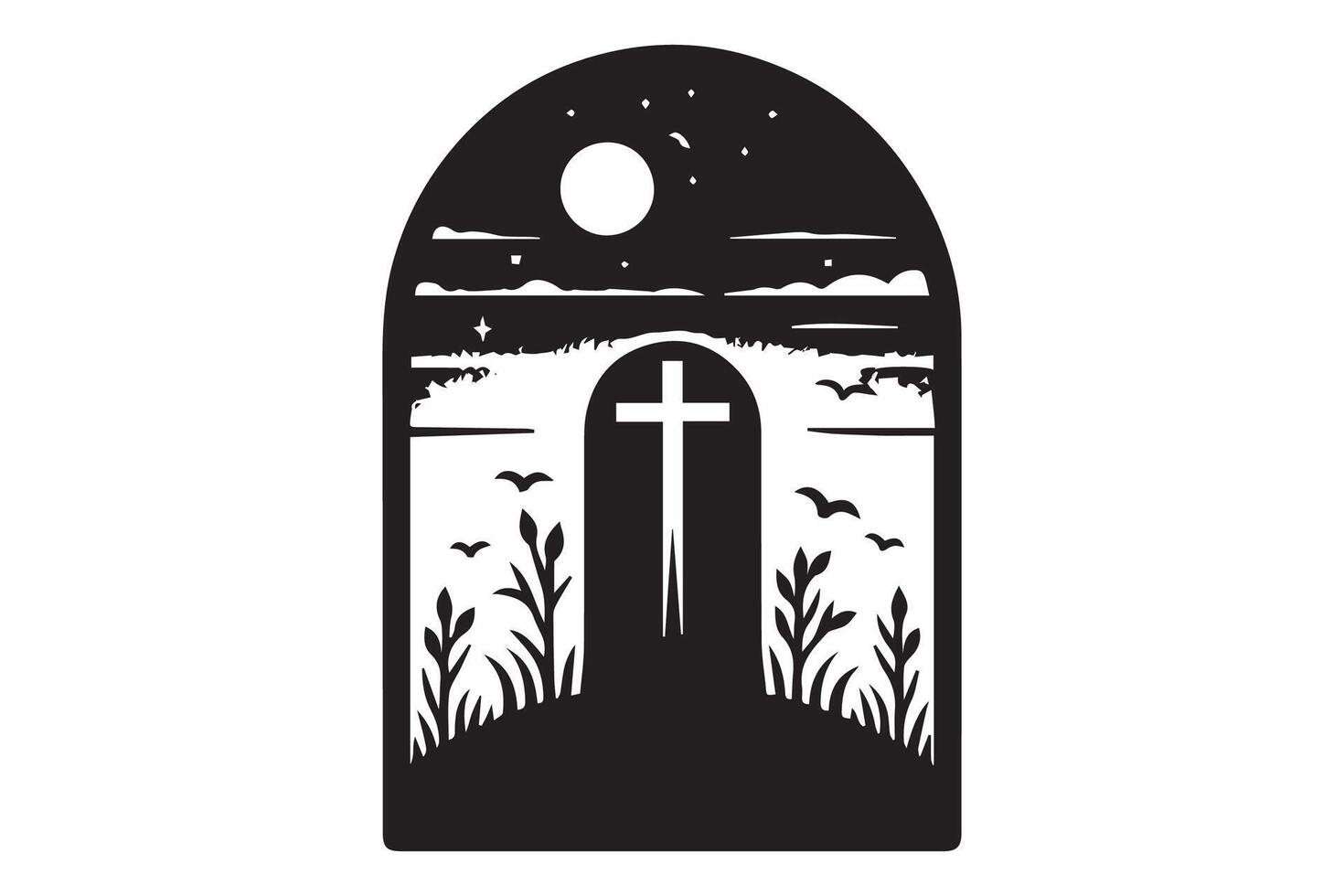 A cross in a window with a moon and stars vector