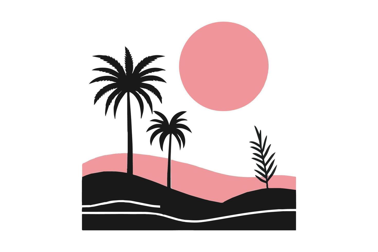 Palm trees and a pink sunset in the background vector
