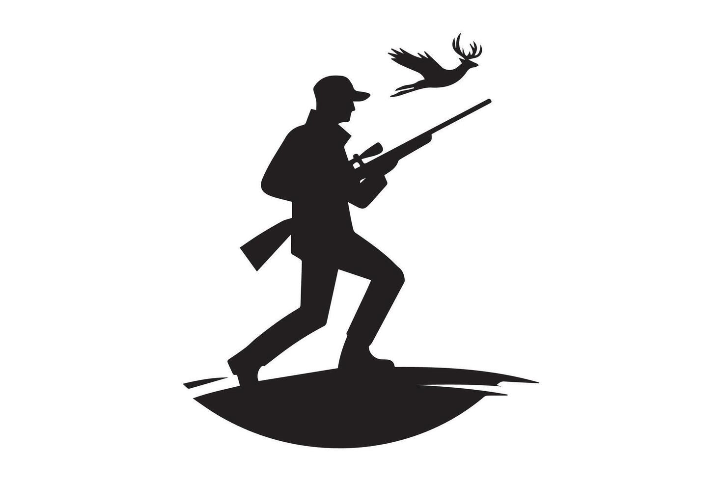 Hunting silhouette man with rifle and bird vector