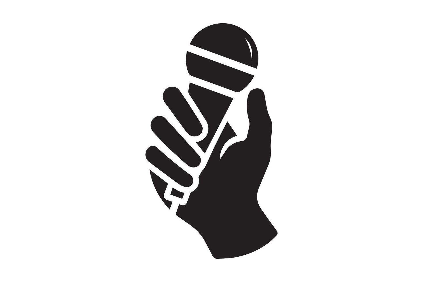 A hand holding a microphone icon on a white background vector