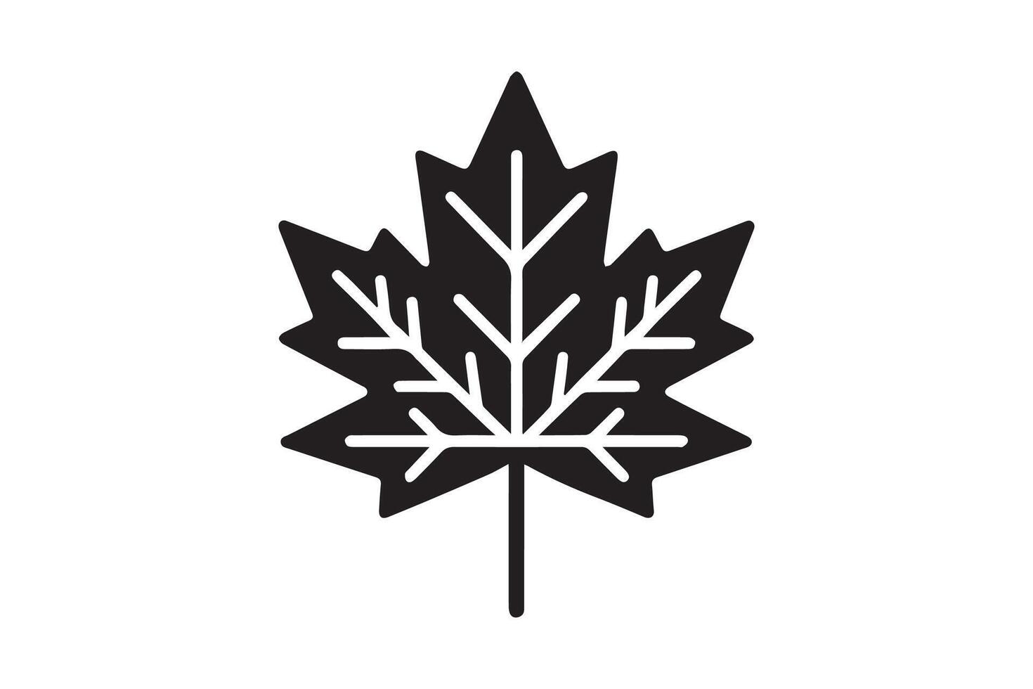 A black and white maple leaf icon on a white background vector