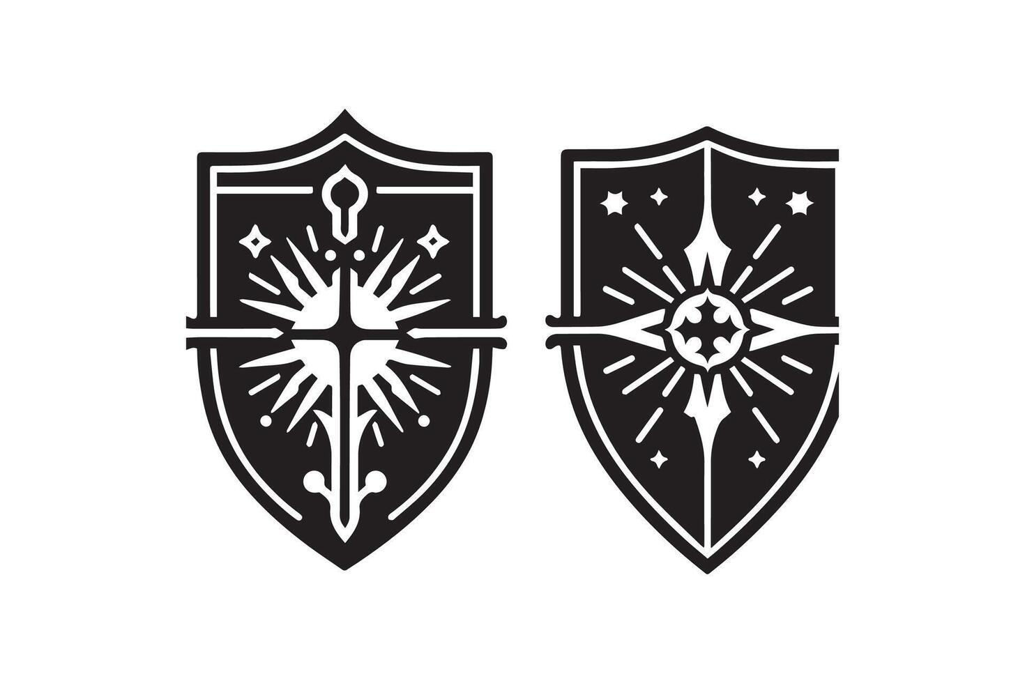 Two shields with the sun and stars on them vector