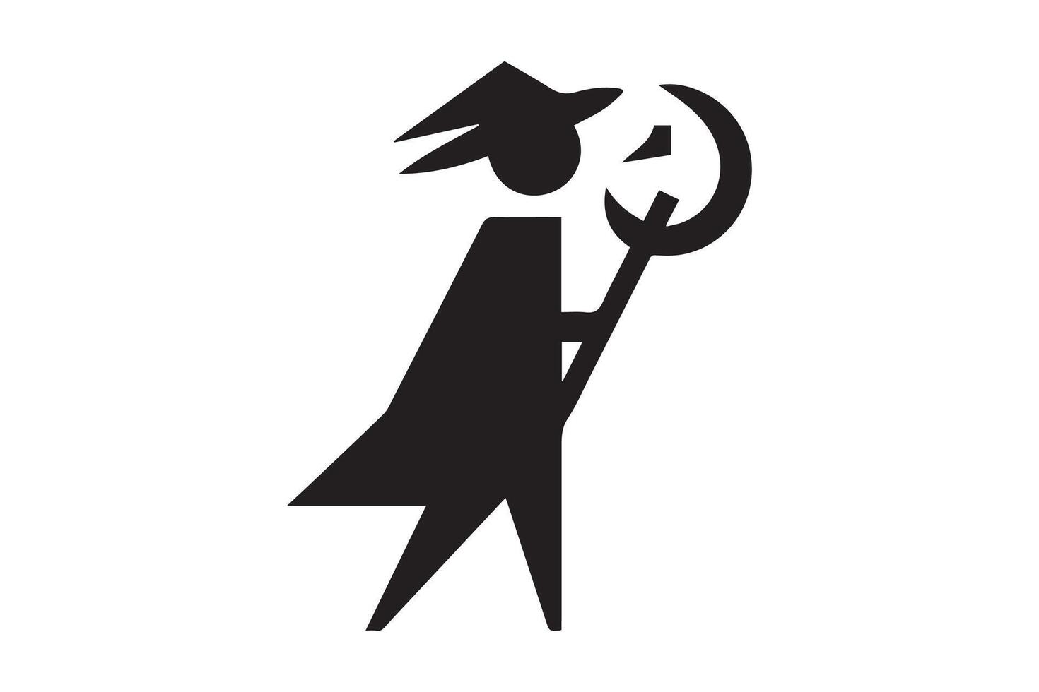 A black and white illustration of a witch holding a broom vector