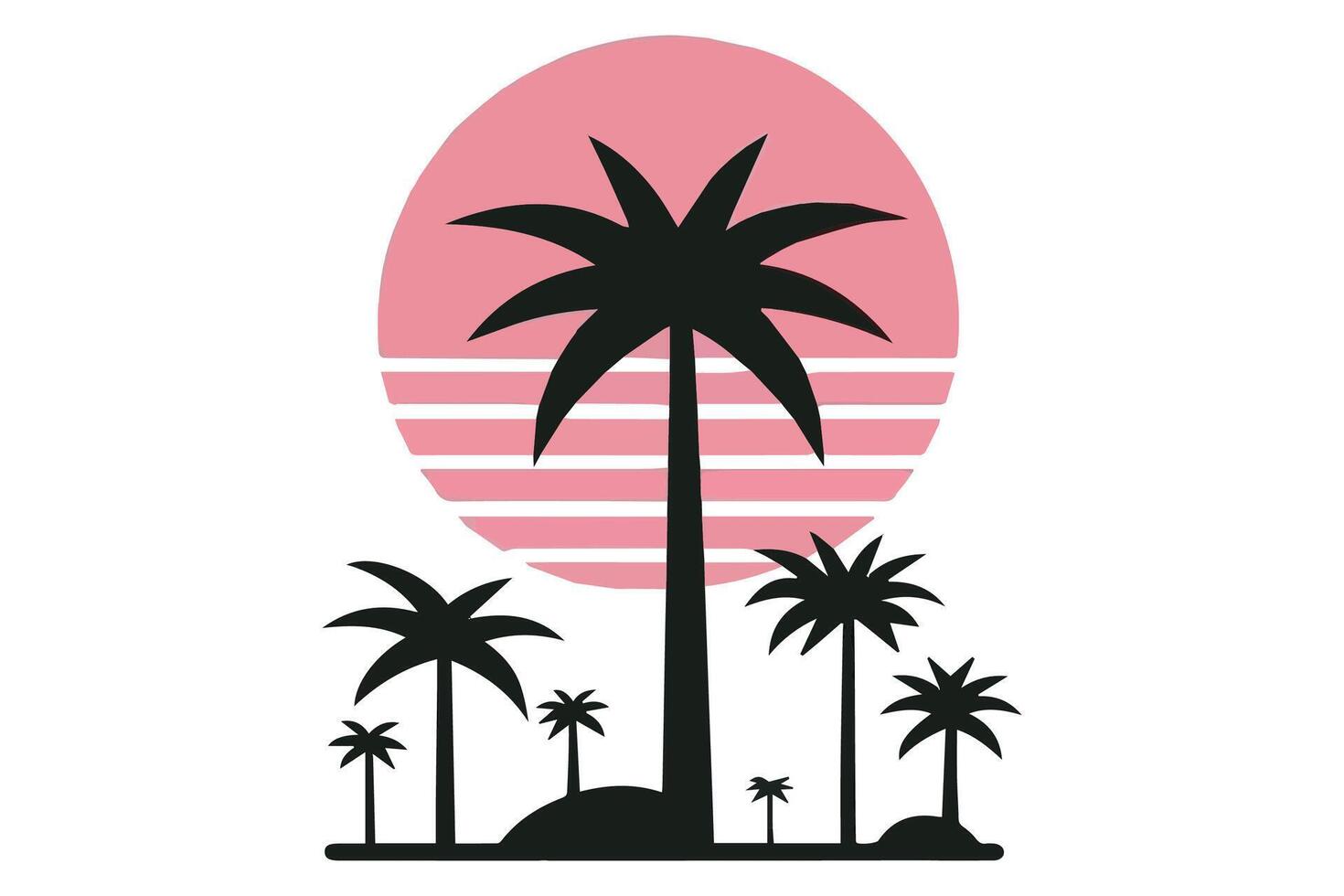 Palm trees in the sunset with pink and black background vector