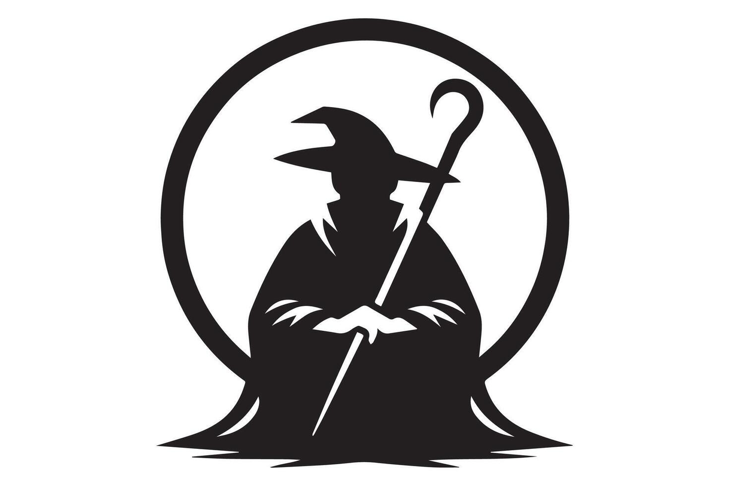 Witch with hat and staff illustration vector