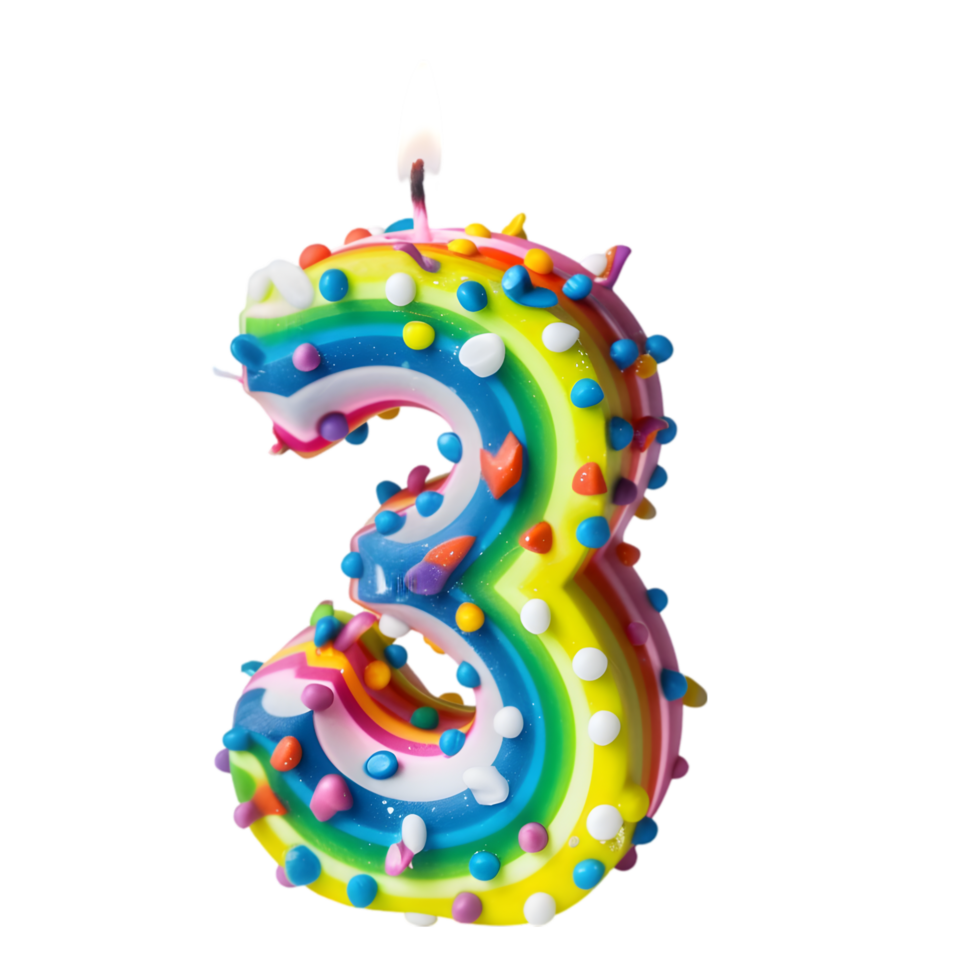 Birthday candle of number 3, png