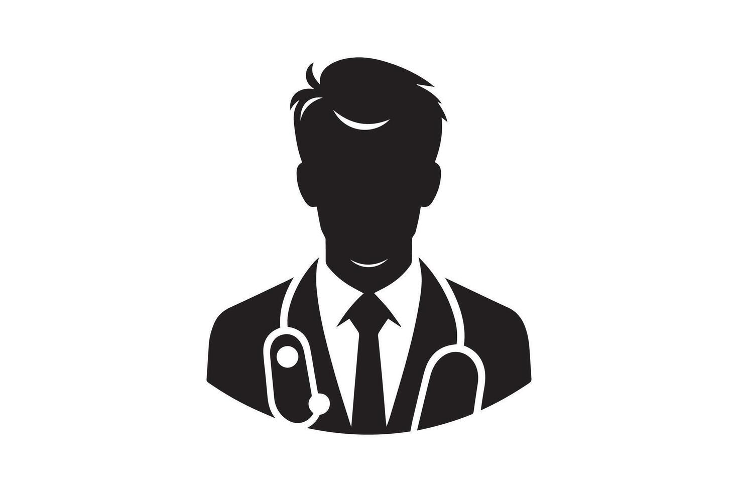 A black and white silhouette of a man with a stethoscope vector