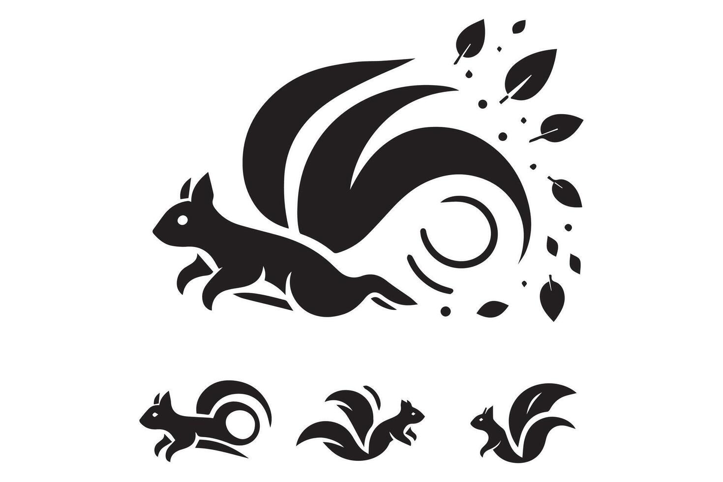 Squirrels and leaves set of black and white squirrels vector