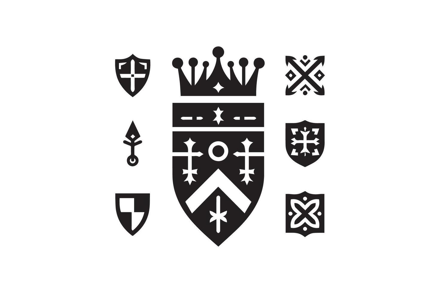 A black and white image of a crown and other symbols vector