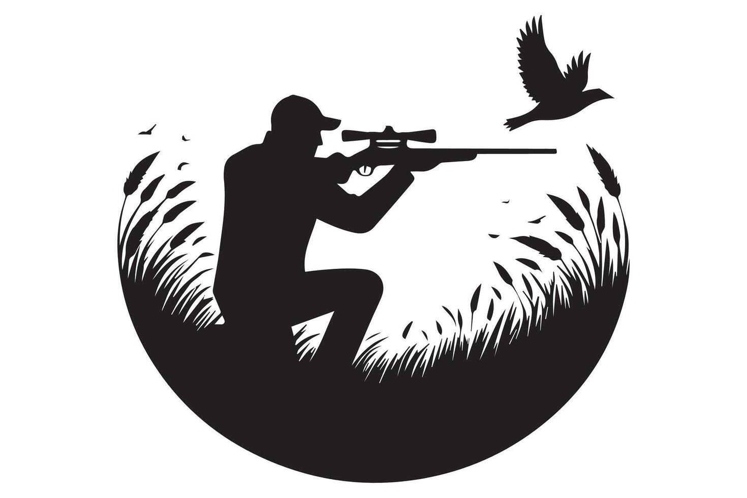 Hunting silhouette silhouette of a man with a rifle and bird vector