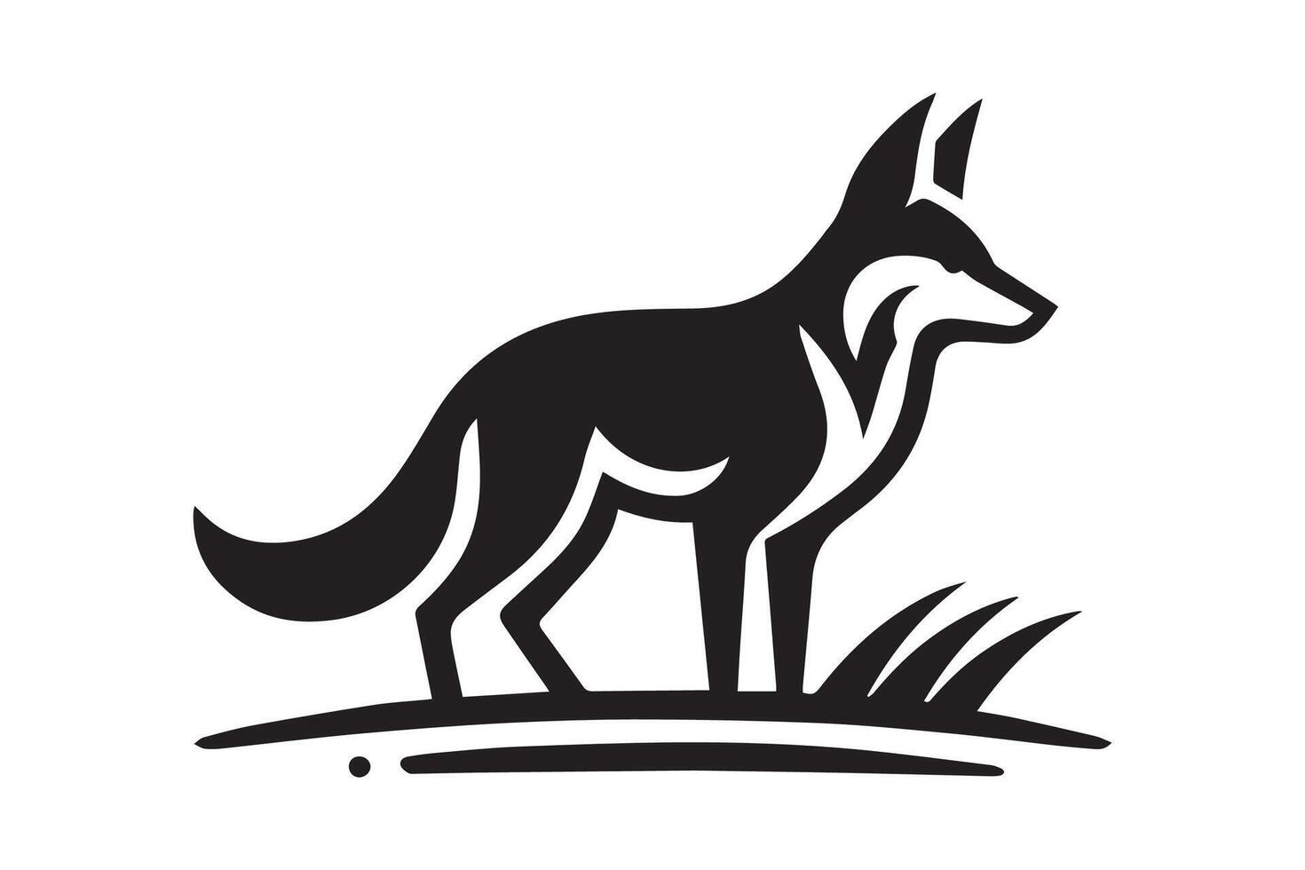 A black and white logo of a fox standing on a hill vector