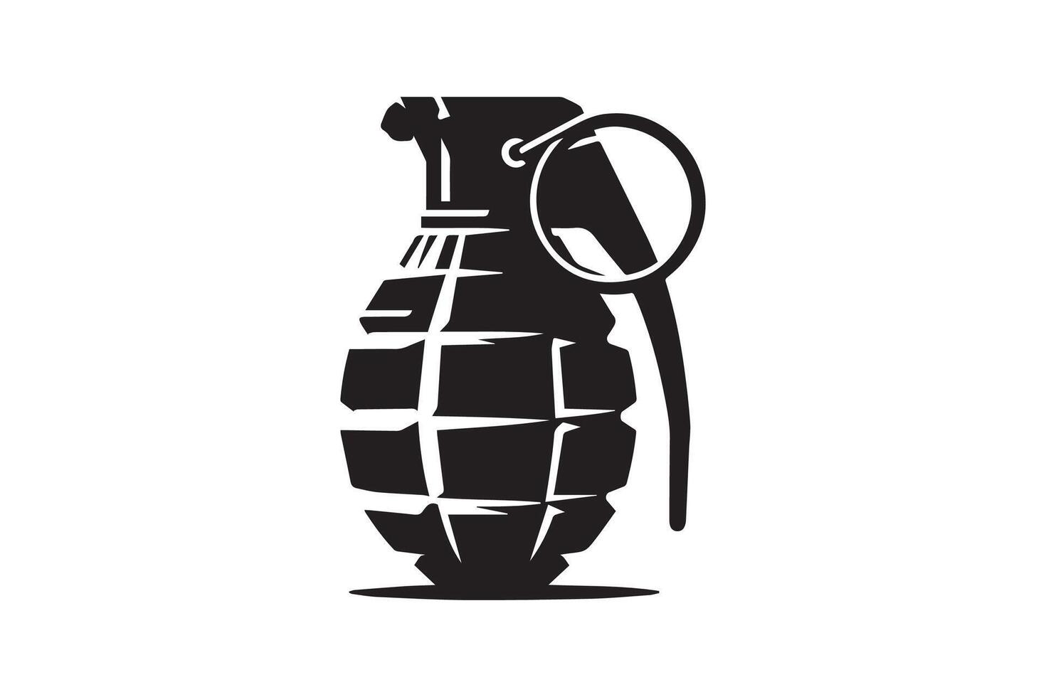 A black and white image of a grenade with a magnifying glass vector