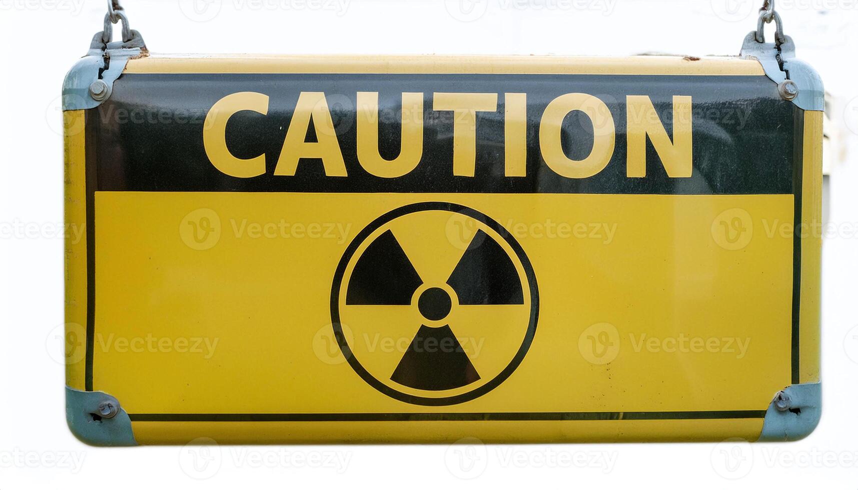 A yellow sign with a black radioactive symbol on it photo