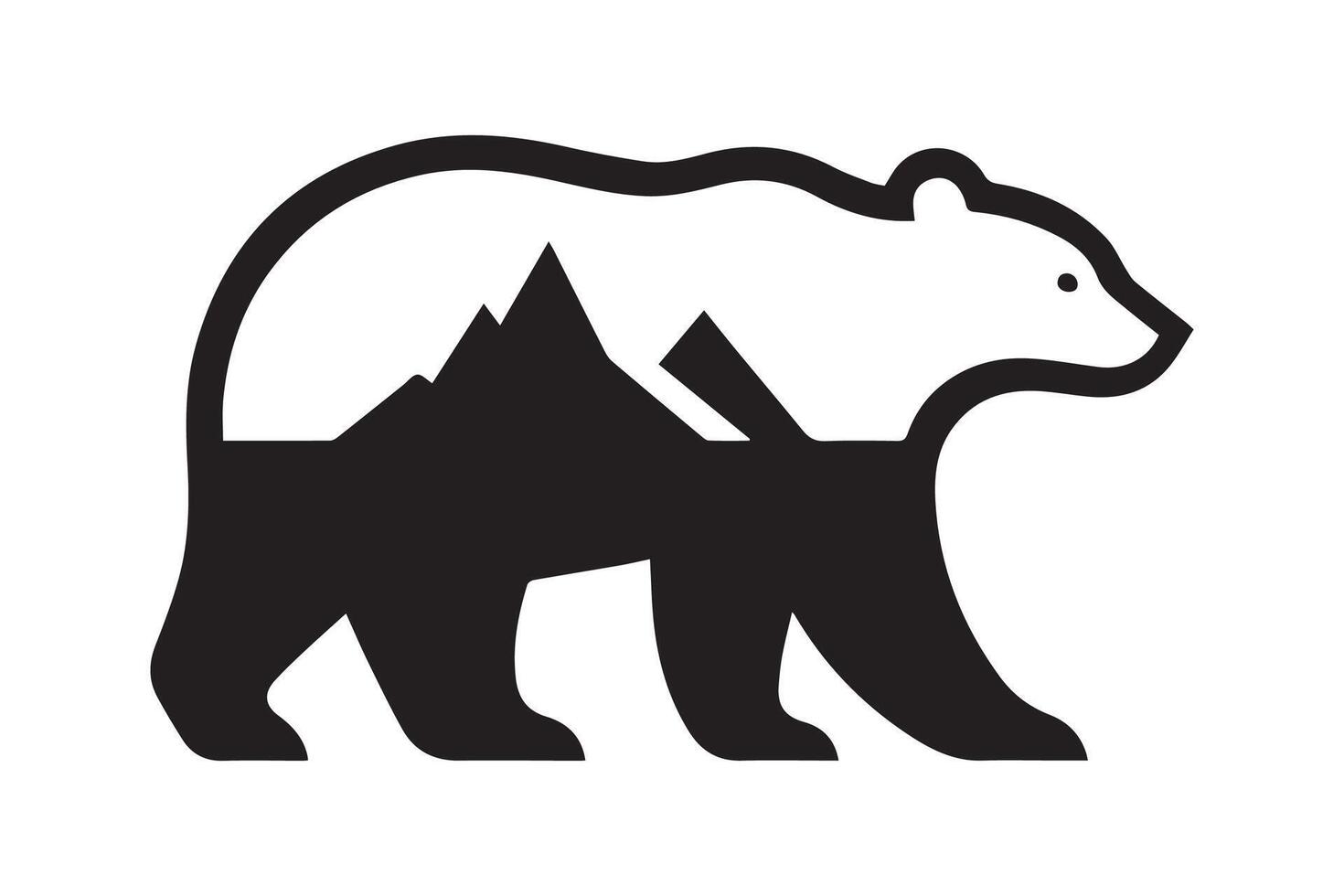 A black and white bear logo with mountains in the background vector
