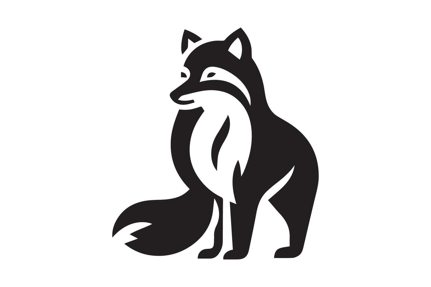 A black and white fox logo on a white background vector
