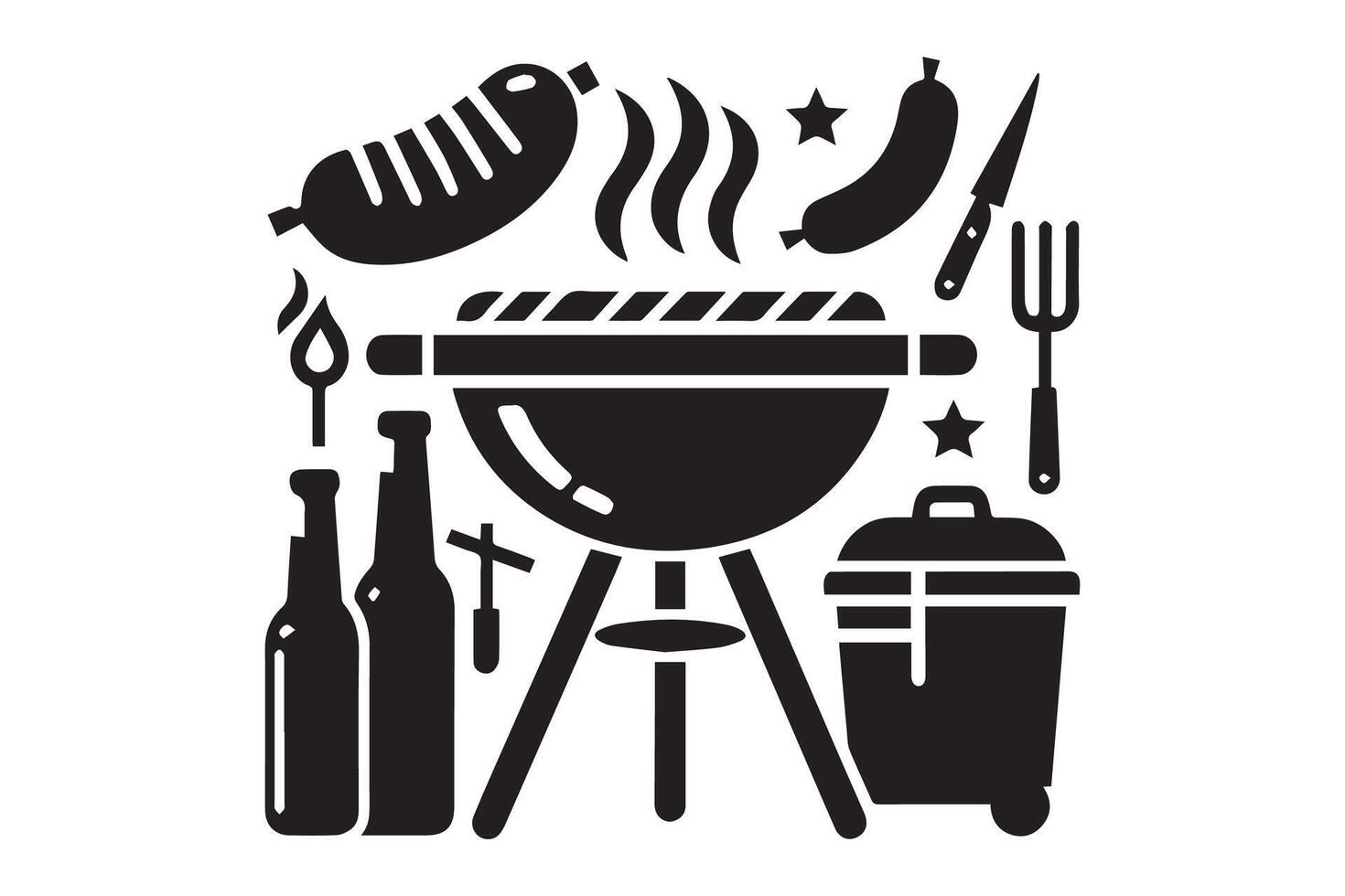 Barbecue grill and barbecue food icon illustration vector