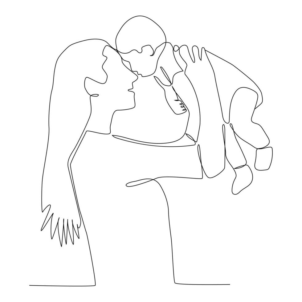 Continuous one line art of a mother and her child. vector