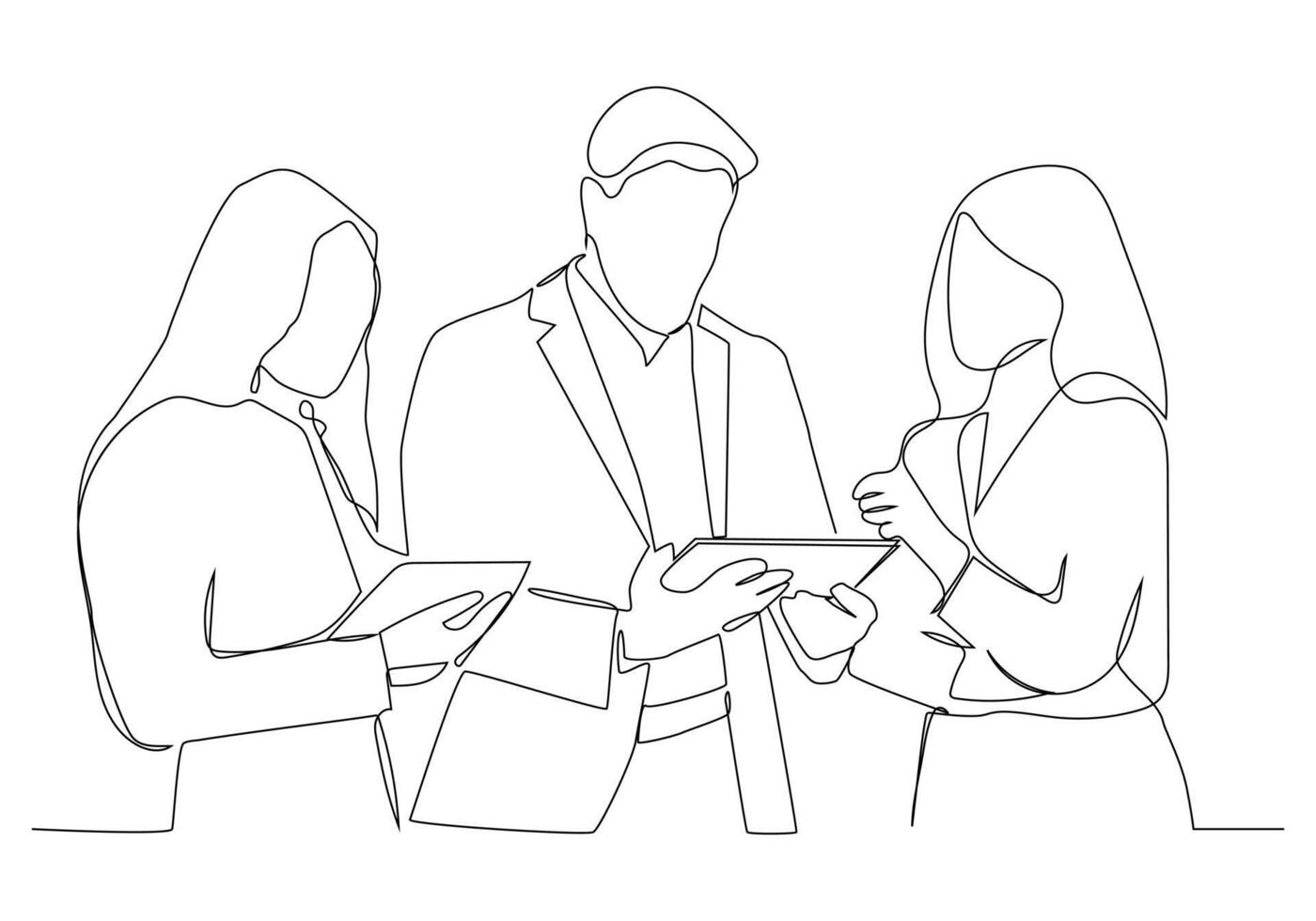 continuous line drawing of office workers at business meeting in a office. vector