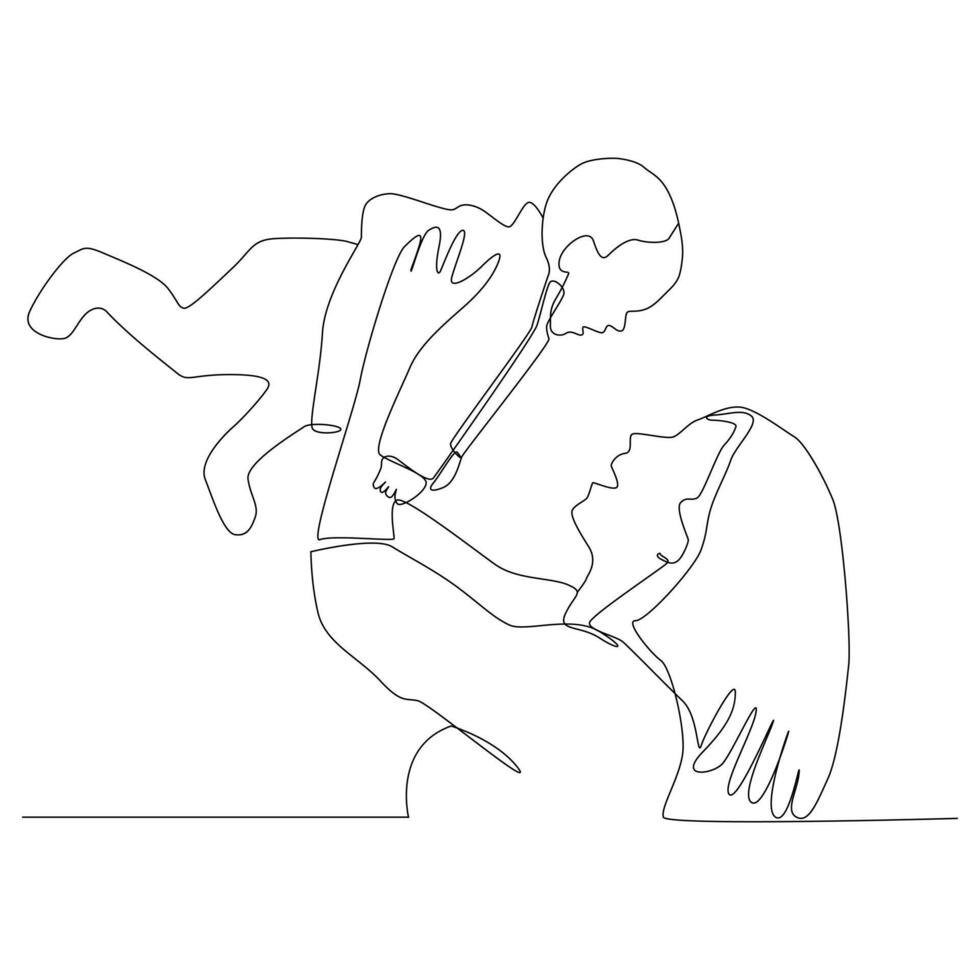 Continuous one line art of a mother and her child. vector