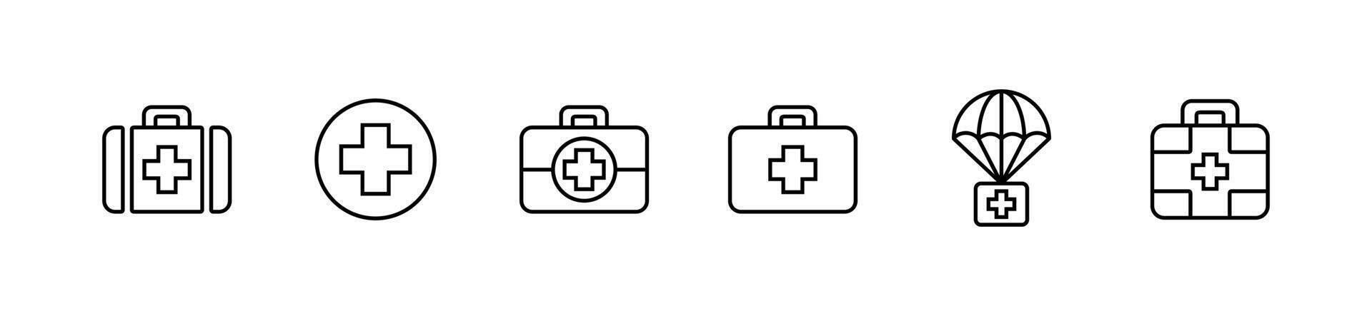 medical first aid kit icon set emergency medicine safety box sign line illustration for web and app vector