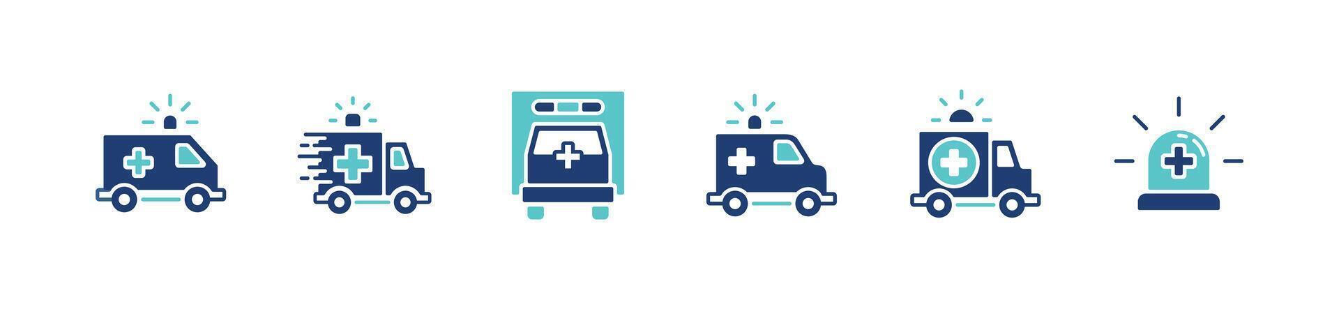 ambulance car icon set emergency hospital ambulance vehicle urgent transportation health care symbol illustration for web and app vector