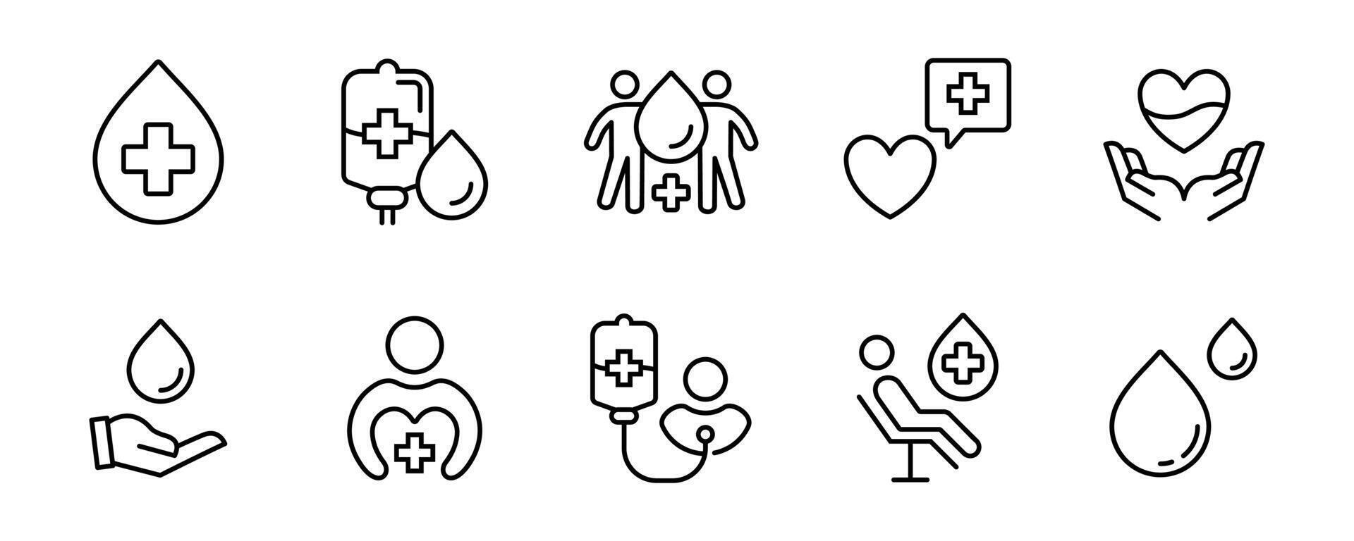 blood donor transfusion icon line set blood donation giving life charity health care outline illustration for web and app vector