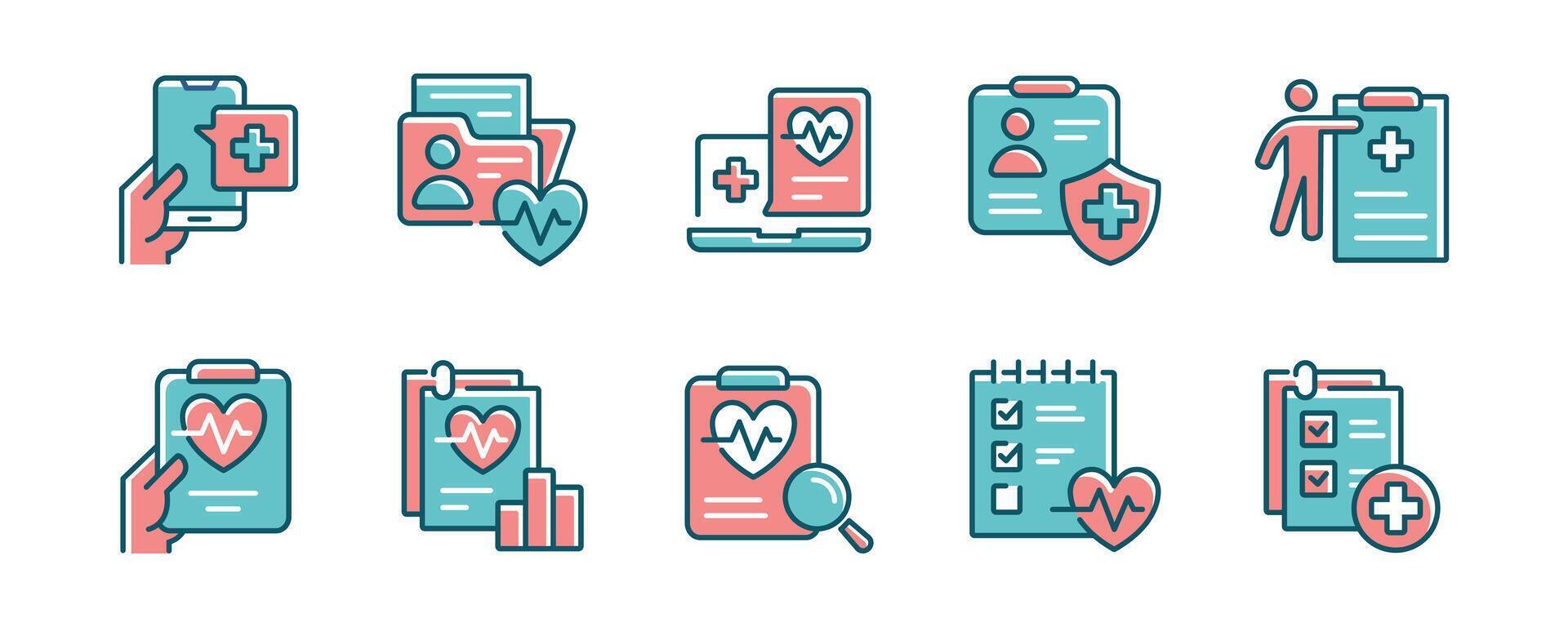 online medical diagnosis report icon set medicine prescription document health care treatment clipboard illustration for web and app vector
