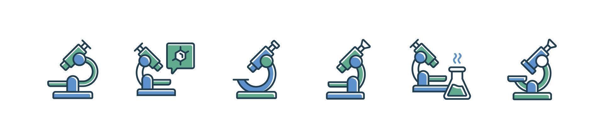 simple microscope science laboratory icon set microbiology organism study virus magnifier illustration collection vector