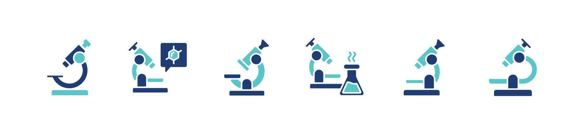 microbiology laboratory microscope icon set biotechnology science medical education research equipment sign illustration for web and app vector