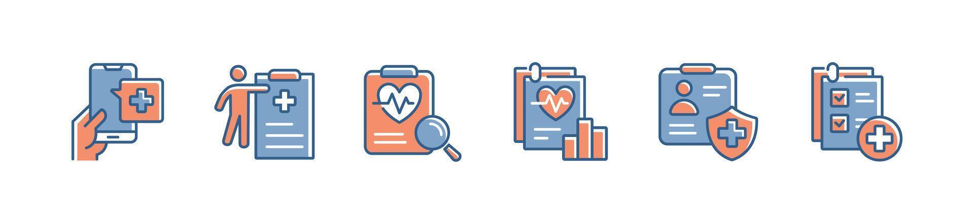 medical health diagnosis report information icon set hospital medical care analysis document clipboard illustration vector