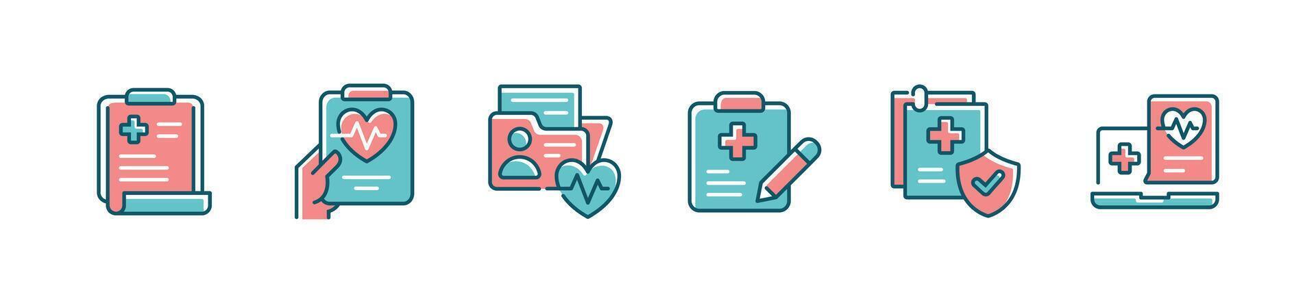 set of health report medical diagnosis document icon hospital information record health care symbol illustration for web and app vector