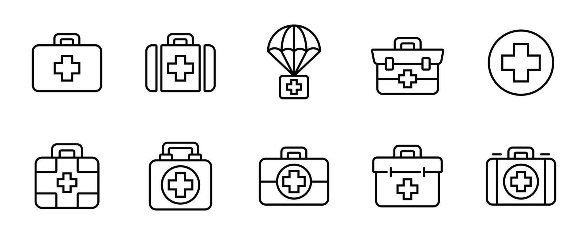 emergency medical aid box icon set first medkit medicine case illustration line style collection vector