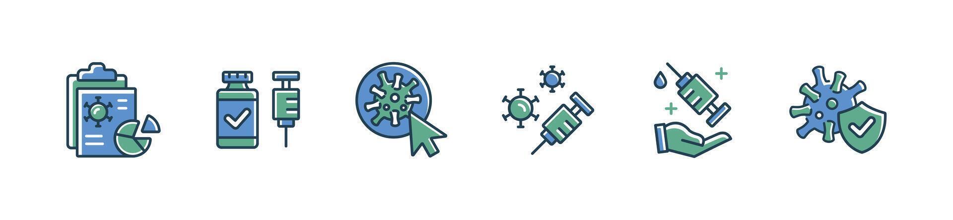coronavirus vaccination injection syringe icon set health immunity medicals vaccine illustration for web and app vector