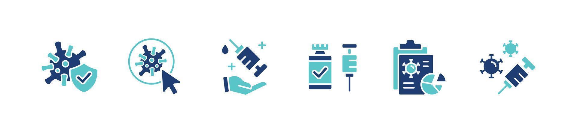 virus vaccine syringe icon set medicine coronavirus vaccination immunity injection sign illustration for web and app vector